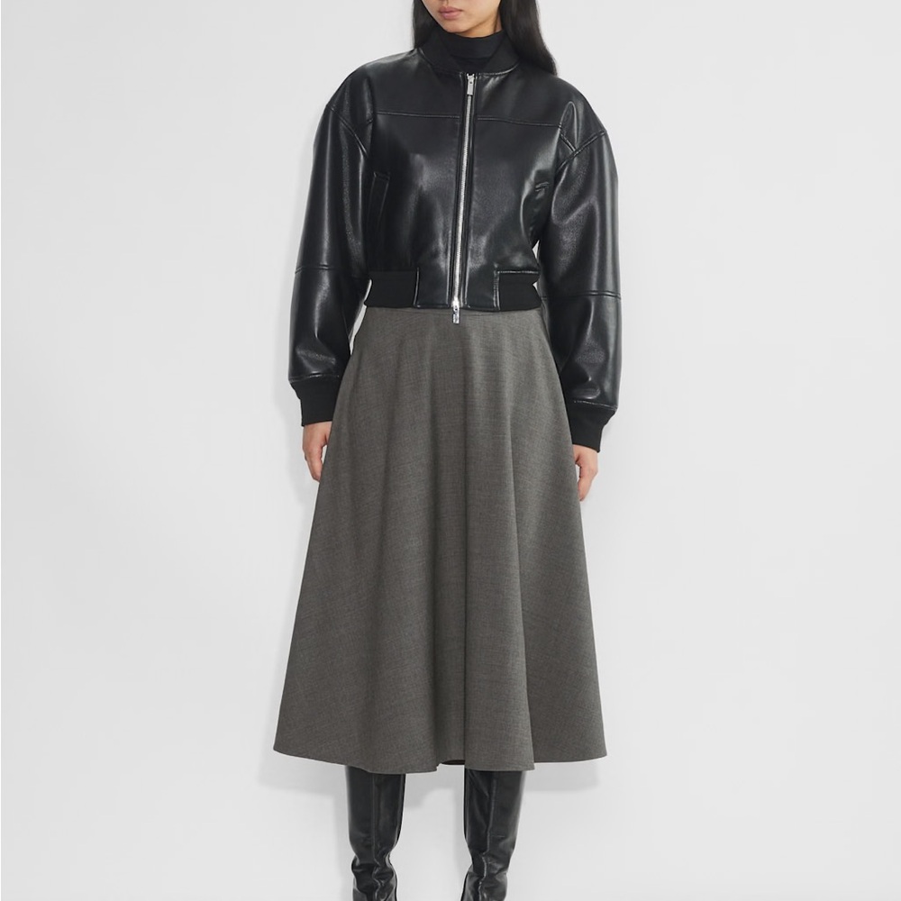 Babaton “Futurism” Gray Midi A-Line Pleated Skirt